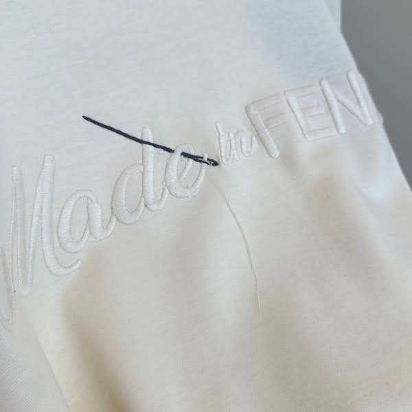 フェンディ コピー メイドイン フェンディ レタリング刺繍 コットンTシャツ FY1291A